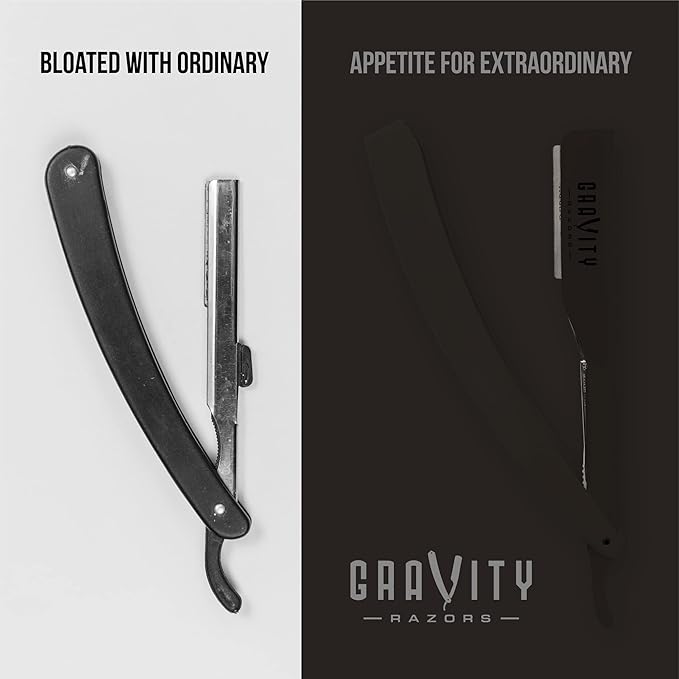 Professional Straight Razor - Ultra Exposed Straight Razor Kit with 10 Gravity Premium Blades, 2mm Exposed (The Reaper)