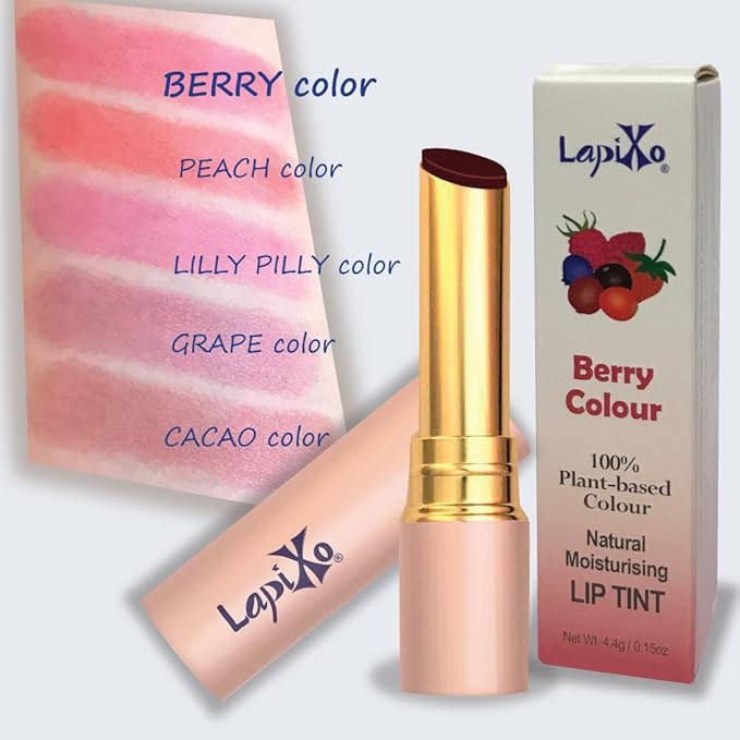 100% Plant-based Color, Unique Natural Moisturizing Lip Tint, 2-in-1 | Non-Toxic, All Food Ingredients, Antioxidant-rich Superfoods, Natural Matte Sheer, Buildable, 4.4g/0.15oz (Berry color)