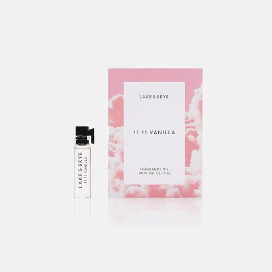 Lake & Skye 11 11 Vanilla Fragrance Oil 0.06 fl oz (2ml), Mini Perfume, Unisex Fragrance, Warm & Sweet Scent, Vanilla and Musk Notes, with Essential Oils, Long-Lasting Fragrance, Travel-Friendly