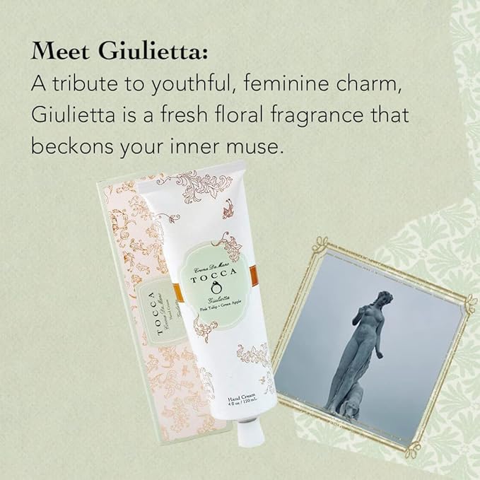 Tocca Crema de Mano Luxe, Giulietta Hand Cream, 4 oz - Pink Tulips, Green Apple, Vanilla Orchid - Moisturizing, Quick Absorbing