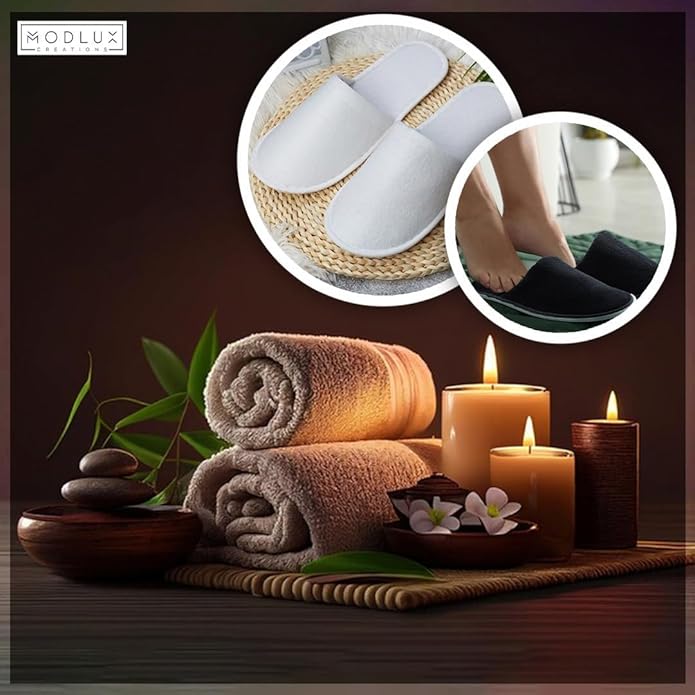 MODLUX Spa Slippers, 6-12 Pairs Cotton Velvet Closed Toe Disposable Slippers for Guests with Travel Bags, House, Indoor, Bathroom, Bedroom, Hotel, Bride Slippers