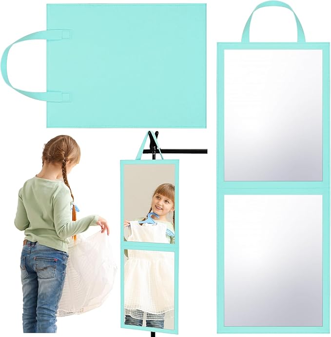 Travel Hanging Mirror 33.5 x 13.4 Inch Dance Bag Mirror Backstage Foldable Hanging Christmas for Gifts Dance Bag Dancers Artists Aestheticians Home Spa Events(Mint Green)