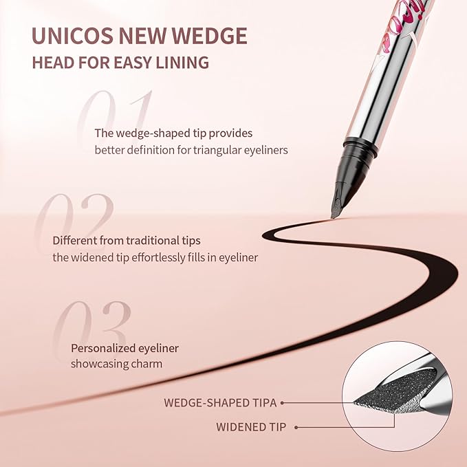 Unicos Sculpture Liquid EyeLiner Pen, Winged Angled Felt Tip, 24-Hour Wear, Waterproof, Smudge-Resistant, Vegan, Cruelty-Free, easy to use for beginners (Black)