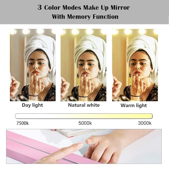 22.8"x 18.1" Vanity Mirror Makeup Mirror with Lights,10X Large Hollywood Lighted Vanity Mirror with 15 Dimmable LED Bulbs,3 Color Modes,Touch Control for Bedroom,Tabletop or Wall-Mounted