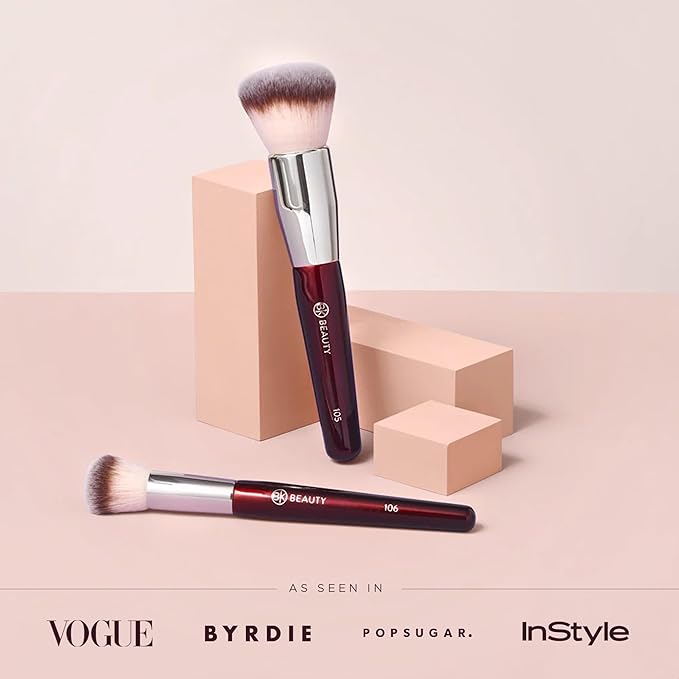 BK BEAUTY - LARGE BUFFER & ROUND FOUNDATION (2PC) - Professional Makeup Brush Set for Liquid or Cream Foundations, Powder & Blush | Premium Face Brushes for Flawless Application