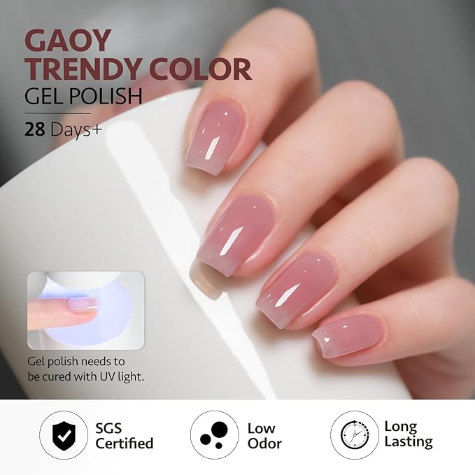 GAOY Jelly Gel Nail Polish Set, 33Pcs Sheer Pink Nude Gel Polish Kit with Glossy & Matte Top Coat and Base Coat for Nail Art DIY at Home, Blush Nude