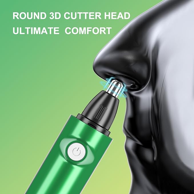 Nose & Facial Hair Trimmer - Painless Eyebrow & Nose Trimmer for Men & Women, IPX7 Waterproof, USB Rechargeable, Easy Cleaning, All-in-One (Green)