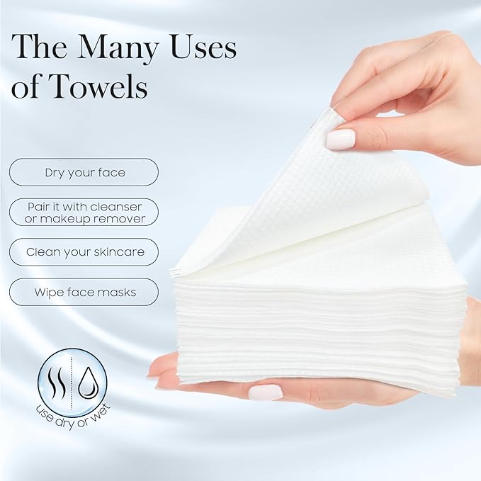 100 Count (2 Box) XL Disposable Face Towels 10” x 12”, 100% Viscose Fibre, Soft & Skin Friendly Face Towelettes Disposable, Facial Tissue Wipes for Women Cleansing