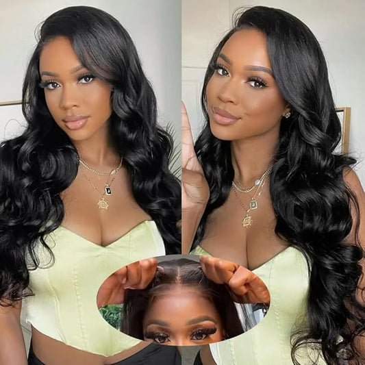 5x5 HD Lace Closure Wigs Human Hair for Women Wear and Go Glueless Wigs Human Hair Pre Plucked Pre Cut 22Inch Body Wave Lace Front Wigs Human Hair 180% Density Upgraded No Glue