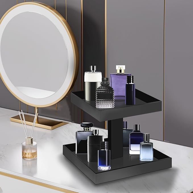 YAGELI Black Perfume Organizer for Men - 2 Tier Acrylic Cologne Rack Organizer for Men, Rectangular Vanity Storage with Sturdy Design, Space Saver for Bathroom & Bedroom