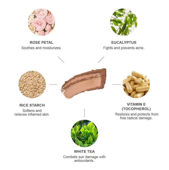 100% PURE Powder Foundation Matte Finish Face Makeup - Oil Absorbing Pressed Poreless Concealer - Vegan Fruit Pigmented Toffee Color (Tan Shade w/Neutral Undertones) - 0.32 Oz