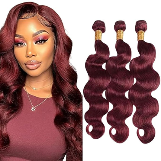 99j Human Hair Bundles Burgundy Body Wave Bundles Brazilian Human Hair Wet and Wavy Soft Silky for Black Woman 14 14 14 Inch