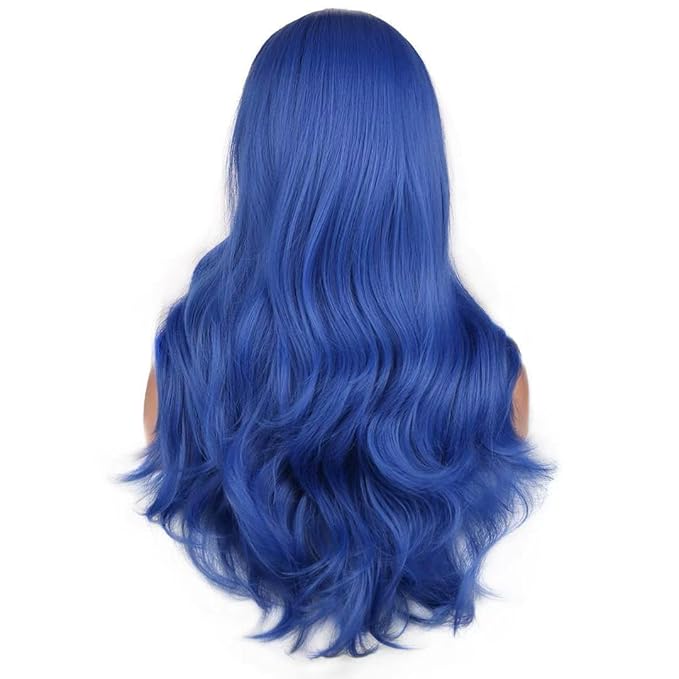 BERON Blue Wigs Long Wavy Wig for Women Natural Curly Dark Blue Heat Resistant Synthetic Hair Wigs for Cosplay Party Daily or Used