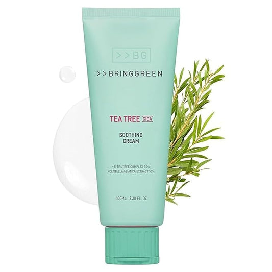 BRING GREEN Tea Tree Cica Soothing Cream Plus 100ml Korean Skin care, calming and soothing, moisturizer for skin, facial cream, trouble care, Blackhead Removing Pore care (Pack of 1)