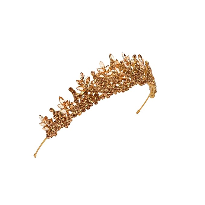 LIMELIA Women's Tiara for Henna Wedding Party|Glitter Hair Accessories for Bridal Birthday Pageant Prom Halloween Costume Christmas Party, Princess Crown|Crystal Stone-Honey