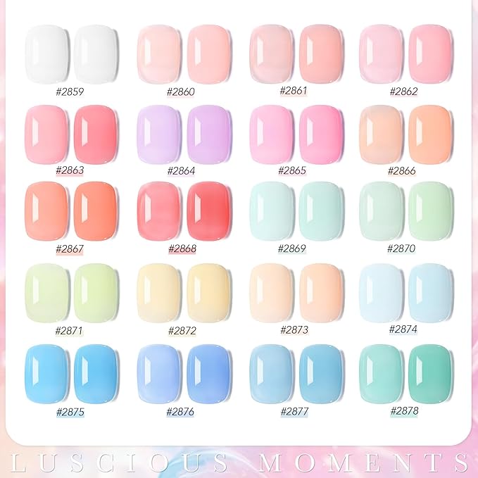 GAOY 23 Pcs Jelly Gel Nail Polish Kit, Transparent Pink Green Blue Purple Nude Colors UV Gel Polish Set with Glossy & Matte Top Coat and Base Coat for Nail Art DIY