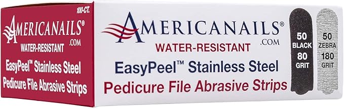 Americanails Stainless Steel Pedicure File Kit with EasyPeel Abrasive Strips and The EasyPeel Pedciure Abbrasive Strips for Foot File (2 Pack Bundle)