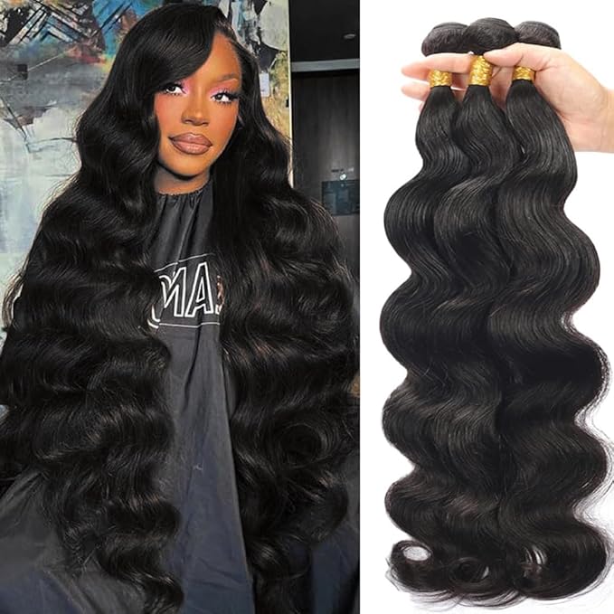 Cirvty 12A Human Hair Bundles Brazilian Body Wave Hair Bundles 24 26 28 Inch 100% Unprocessed Virgin Weave 3 Bundles Human Hair Body Wave Human Hair Bundles Deals Natural Black