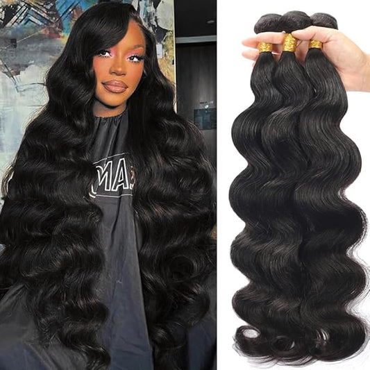 Cirvty 12A Human Hair Bundles Brazilian Body Wave Hair Bundles 24 26 28 Inch 100% Unprocessed Virgin Weave 3 Bundles Human Hair Body Wave Human Hair Bundles Deals Natural Black