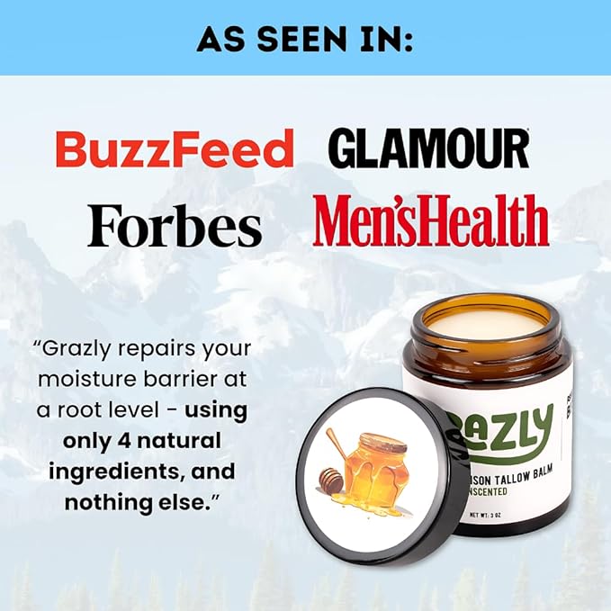 Unscented Manuka Honey & Bison Tallow Balm – 100% Organic, Grass-Fed Face & Body Moisturizer for Dry Skin, Acne-Prone Skin & Wrinkles – Ancestral Formula with Coconut Oil, Raw Beeswax – 3oz