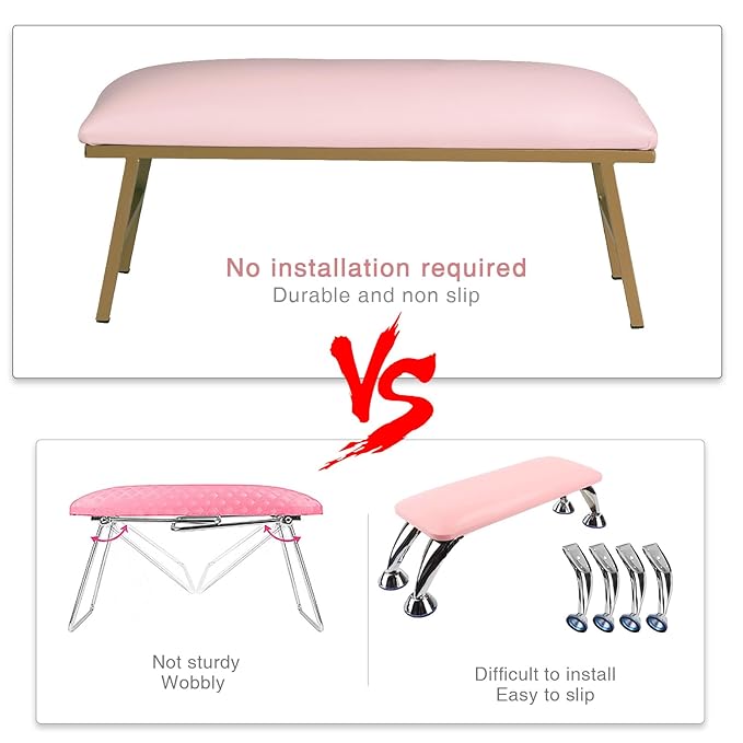 Arm Rest for Nails, Nail Arm Rest for Nail Tech with Microfiber Leather Nail Table Mat, Manicure Hand Rest Stand Nail Art Accessories Tool for Nails Tech（Pink）