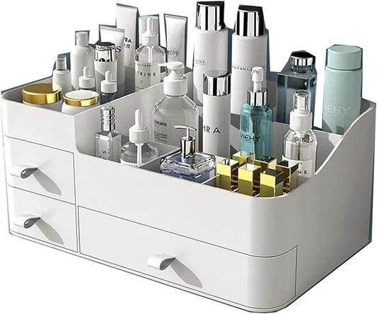 skin care organizer,Makeup Desk Organizer With Drawers ,Countertop Organizer for Cosmetics,Vanity brush with Holder for Lipstick, Brushes, Eyeshadow, and Desktop Finishing Dresser (A-Large-White)