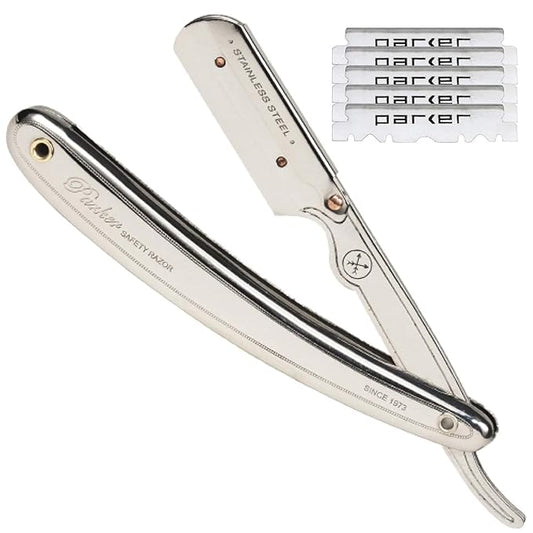 Parker Men’s SR1 Stainless Steel Straight Edge Razor With 5 Parker Platinum Blades