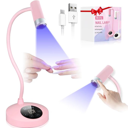 U V Nail Lamp, Rechargeable U V Light for Gel Nails Polish, Mini Flash Cure Light for Gel X Nails, Cordless U V LED Nail Lamp, Nail Dryer with 4 Timers&Sensor, Fast Curing Gooseneck U V Lamp, Pink