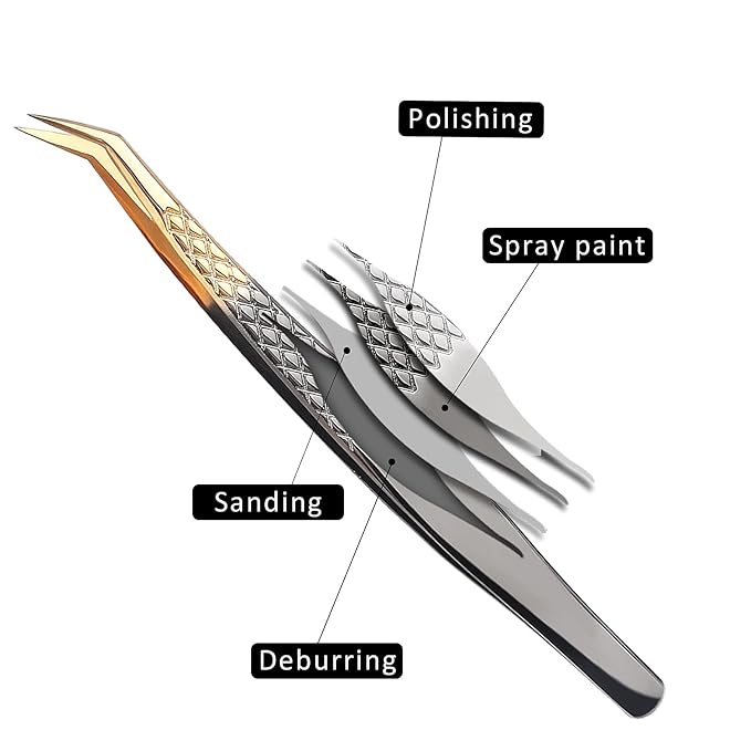 Lash Eyelash Extension Tweezers Set 4Pcs,Professional Eyelash Applicator Tool,Straight and Curved Precision Stainless Steel Tweezers Lash Extension Supplies(Black Gold)