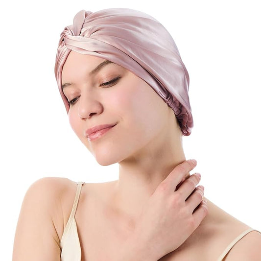 Silk Bonnet for Sleeping Women, 100% Mulberry Silk Sleep Cap with Elastic Band, Real Mulberry on Both Sides, ‌Fuchsia Pink