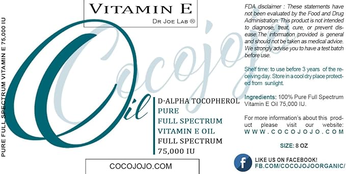 Dr Joe Lab Vitamin E Oil - Pure & Undiluted, Full Spectrum, D-Alpha Tocopherol, 75,000 IU - 8 oz - for Skin, Hair, Nails, Body Care Hydrating Rejuvenating - Packaging May Vary
