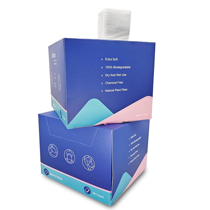 Disposable Face Towels Makeup Remover Wipes Super Soft and Thick 100% Biodegradable Dry Cleaning Cloths (100Count (2Boxes))