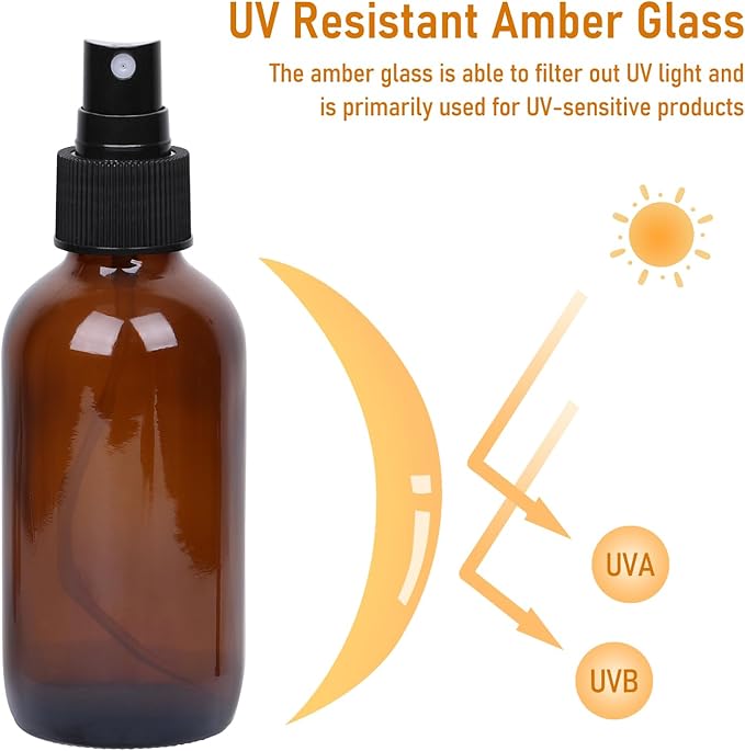 120ml Glass Spray Bottles with Fine Mist Sprayer 2Pack, Small Amber Glass Spray Bottles 4 oz for Perfumes,Cleaning Products,Pet Spray (4fl.oz, Set of 2)