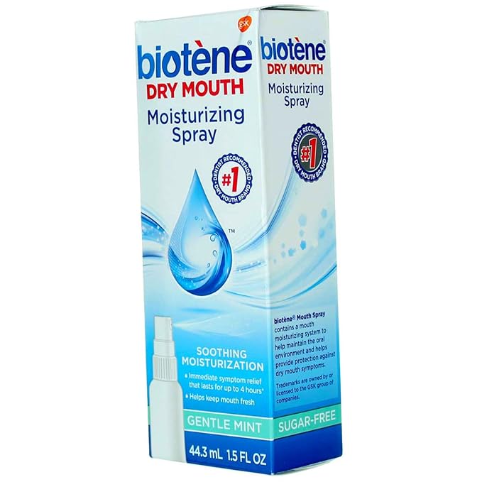 Biotene Gentle Mint Moisturizing Mouth Spray, Sugar-Free, for Dry Mouth and Fresh Breath, 1.5 Fl Oz (Pack of 2)