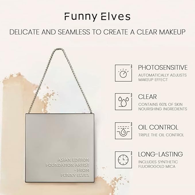 Funny Elves Pressed Powder Makeup Face Long Lasting Photosensitive Concealer Asian Skincare Cosmetics Mid-Sample 3.5g NU00 1 Count