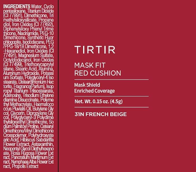 TIRTIR Mask Fit Red Cushion Foundation | Full coverage, Weightless, Skin fit, Satin Glow Finish, Korean Makeup Cushion Foundation (#31N French Beige, 0.63 Fl Oz)