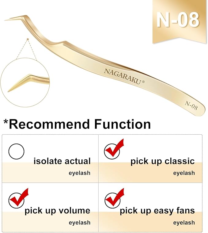 NAGARAKU Eyelash Extensions Tweezers for make Fans Curved Individual Mega Volume Lashes Precision Stainless Steel Professional (N-08)