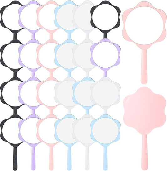 25 Pcs Handheld Mirror Bulk Small Hand Mirror with Handle Portable 2.87 x 5.51 Inches Plastic Compact Makeup Cosmetic Tools for Travel Daily Use (Black,White,Lotus Pink,Blue,Purple)