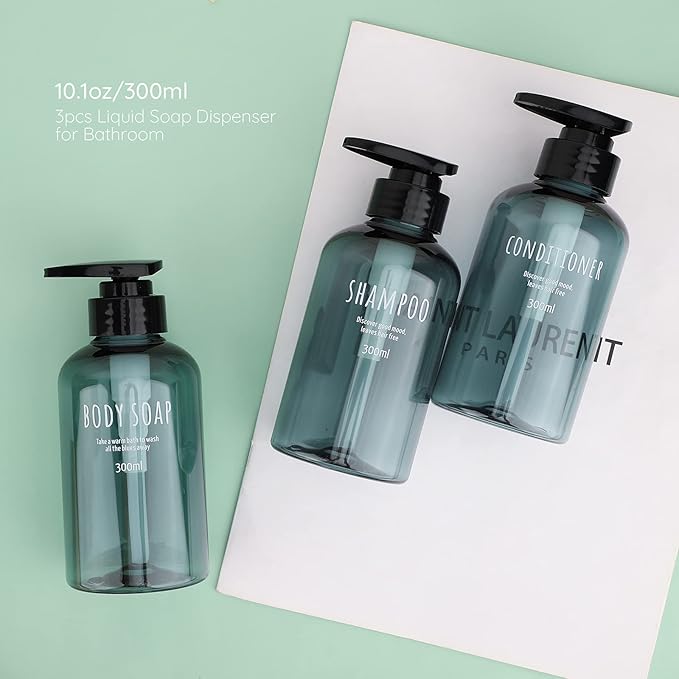 Segbeauty Shampoo and Conditioner Dispensers, 10oz Refillable Pump Bottles for Shower 300ml Body Wash Shampoo Dispenser 3 Packs Empty Plastic Press Bathroom Liquid Body Soap Gel Lotion Dispenser Blue