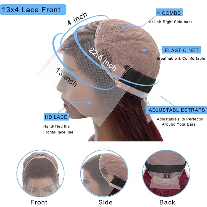 99J Burgundy Lace Front Wigs Human Hair Red Wig 32 Inch Burgundy Wig Human Hair 13x4 HD Body Wave Lace Front Wigs Human Hair 180 Density Pre Plucked Glueless Frontal Wigs Human Hair for Women