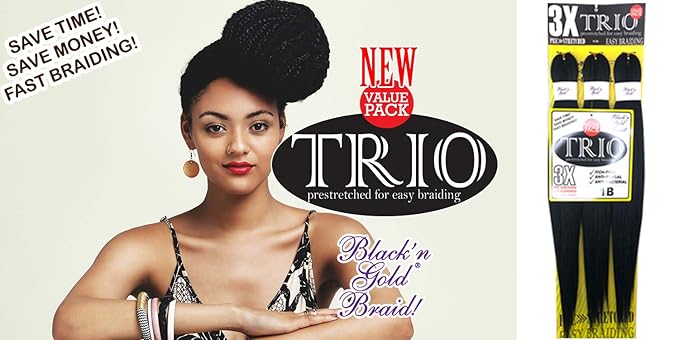 BNG 3X Pre-Stretched Braiding Hair, 28" Professional Itch Free Synthetic Fiber Braids Hair Extensions for Easy Braid, 3 PACKS (9 bundles), (#T1B/Silver Off Black/Silver)