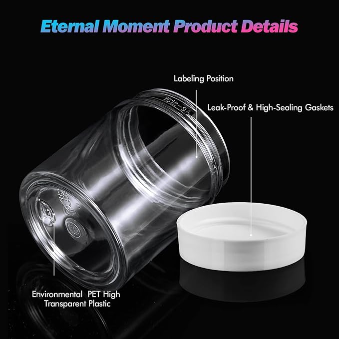 Eternal Moment 36 Pack 3 OZ Plastic Jars Round Clear Cosmetic Container Jars with White Lids, Perfect for Lotion, Slime，Cream, Ointments, Makeup, Eye Shadow, Samples, Pot, Travel Storage