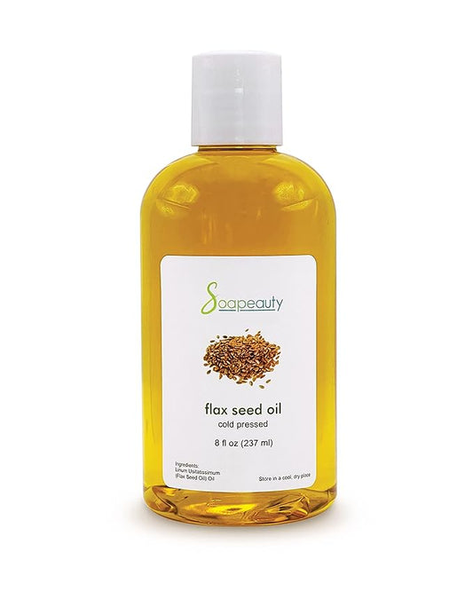 Soapeauty Flax Seed Oil Unrefined Cold Pressed 100% Pure and Natural | for Skin, Hair and DIY Recipes | Source of Omega-3 & ALA | 8 fl oz