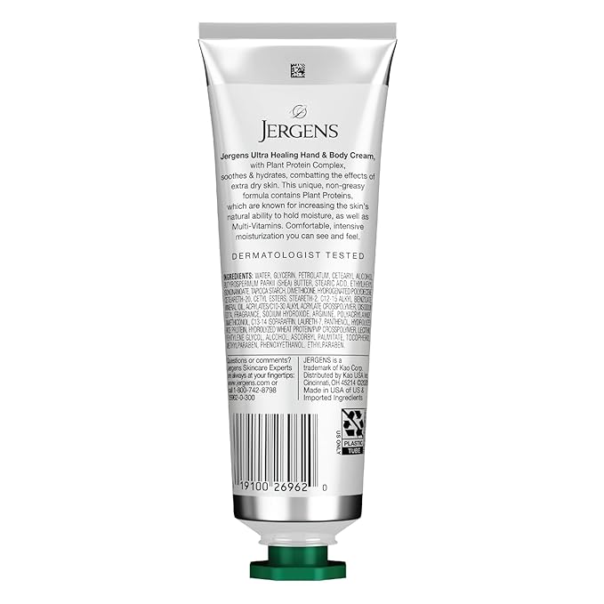 Jergens Ultra Healing Hand & Body Cream for Dry Skin, Formulated with Vitamins C, E & B5 plus Plant Protein Complex, for Extra Dry Skin Relief, 3.4 oz