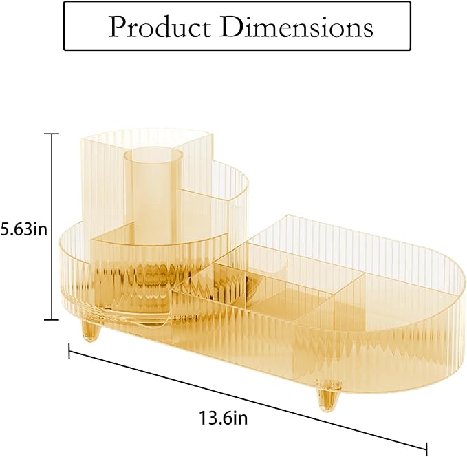 Rotating Makeup Organizer for Vanity with Brush Holder, Cosmetic Makeup Storage Organizer, Large Spinning Makeup Skincare Organizer, Countertop Makeup Perfume, Lotions Display Case (Transparent Gold)