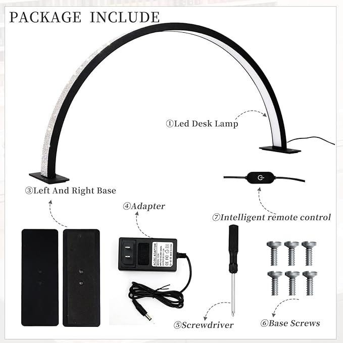 Half Moon Light Nail Lamp for Desk, Lash Light Led Nail Tech Lamp with Adjustable Brightness, Desk Lamp for Lash Eyelash Extension, Tattoo, Skincare, Eyebrows