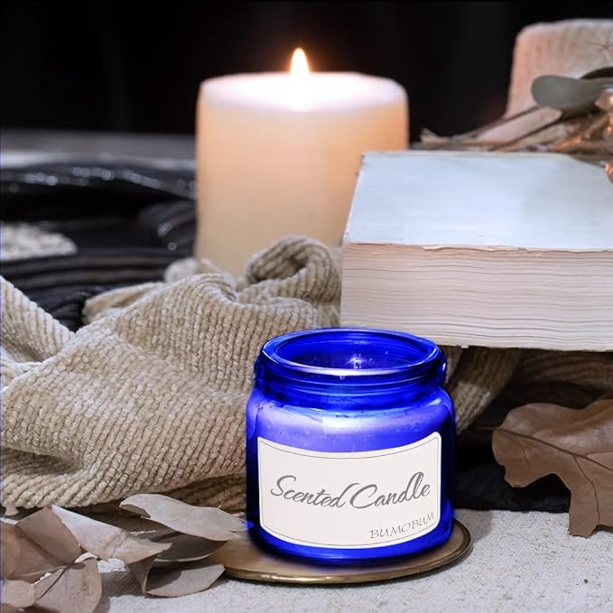 2 oz Glass Jars with Lids, 48 pack Blue Round Small Containers with Black Lids, Blank Labels & Inner Liners, Empty Cosmetic Containers for Sample, Powder, Cream, Lotion