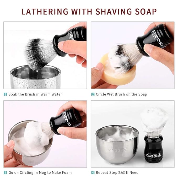 Anbbas Synthetic Badger Hair Shaving Brush,Stainless Steel Shaving Stand and Bowl,Goat Milk Shaving Soap 100g for Men Wet Shave Kit