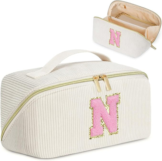 Gifts for Girls, Initial Travel Makeup Bag Women's Day Gift Make up Bag Cosmetic Bags Monther's Day Gifts, Personalized Stuff Bag Cute Makeup Bag Birthday Gifts for Women/Friend/Mother - N
