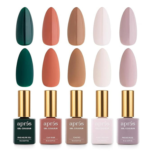 Apres Gel Couleur Combo Set, 5 Color Gel Nail Polish, Bright Nude Pastel Colors with Brush-X Nail Art Brush, 2024 Edition (Set 20)